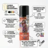 Infografía que explica que el spray de color es reversible, fácil de lavar, ideal para disfraces y perfecto para cubrir canas.