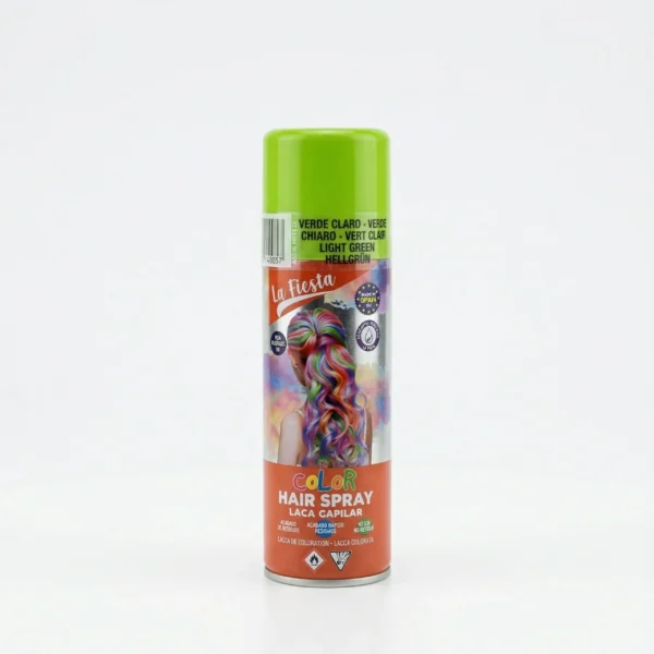 Bote de laca de color para el pelo verde claro marca La Fiesta con acabado uniforme y fácil de lavar.