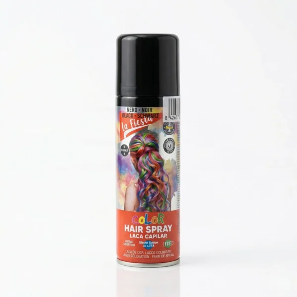 Bote de laca capilar de color negro de 125ml para cambio de color instantáneo y lavable.