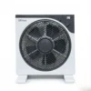 Ventilador de piso DVTech de diseño cuadrado color blanco con rejilla de seguridad y 3 velocidades.
