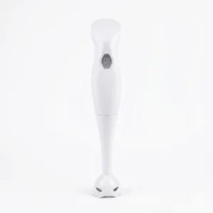 Batidora de mano blanca modelo HB02 de 200W con cuerpo ergonómico y cuchillas de acero inoxidable sobre fondo blanco.