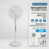 Infografía técnica del ventilador NAFS40D-5 PRO con detalles de 50W de potencia, 1300 RPM, altura de 1.3m y diámetro de 41cm.