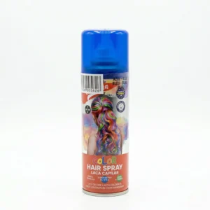 Bote de laca capilar de color azul claro temporal marca La Fiesta, fabricado en España, ideal para cambios de look rápidos.