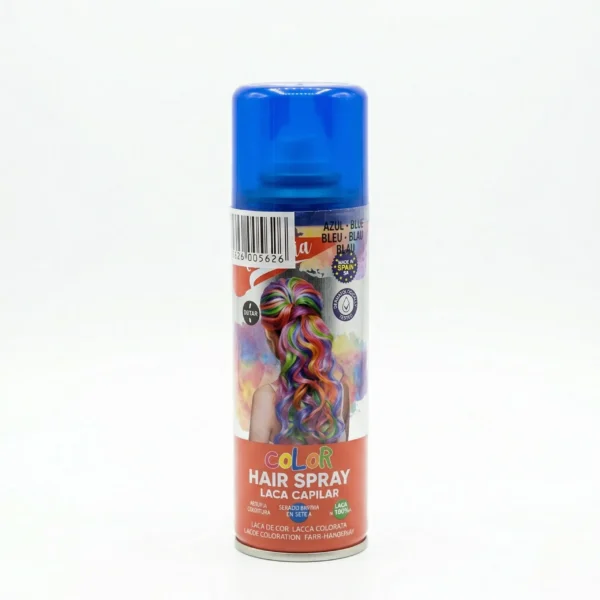 Bote de laca capilar de color azul claro temporal marca La Fiesta, fabricado en España, ideal para cambios de look rápidos.