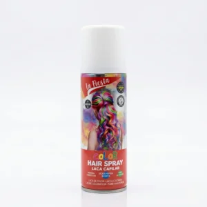 Bote de spray color blanco para el pelo marca La Fiesta, laca capilar temporal lavable para disfraces y eventos.