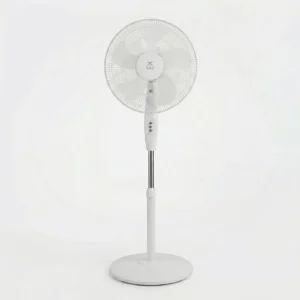 Ventilador de pie blanco de 16 pulgadas con diseño de 5 aspas concentradas y base circular estable, modelo NAFS40D-5 PRO.