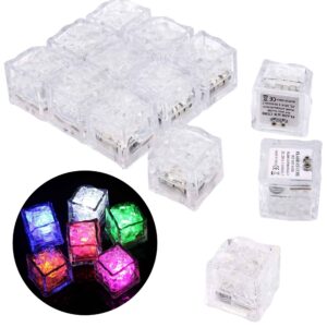 Cubitos de hielo LED multicolor presentados sobre fondo blanco mostrando su diseño transparente y brillante