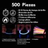 Instrucciones visuales para activar y conectar las pulseras luminosas GlowMaster Pro con los accesorios incluidos