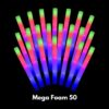 Contenido del Paquete Mega Espuma 50 – 50 Palos de Espuma LED Contenido completo del paquete Mega Espuma 50 con 50 palos de espuma LED multicolor y sistema de iluminación incluido