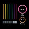 Piezas incluidas en el pack Lumi Flex con 100 pulseras fluorescentes y conectores variados para accesorios luminosos