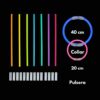 Medidas de las pulseras luminosas GlowMaster Pro mostrando longitud y grosor de las barras en centímetros