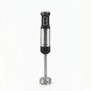 Batidora de mano profesional de 800W en acero inoxidable con diseño ergonómico y acabados premium sobre fondo blanco.