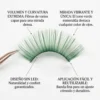 Infografía de pestañas de colores con volumen 3D, banda fina y diseño sin LED para un máximo confort y mirada vibrante.