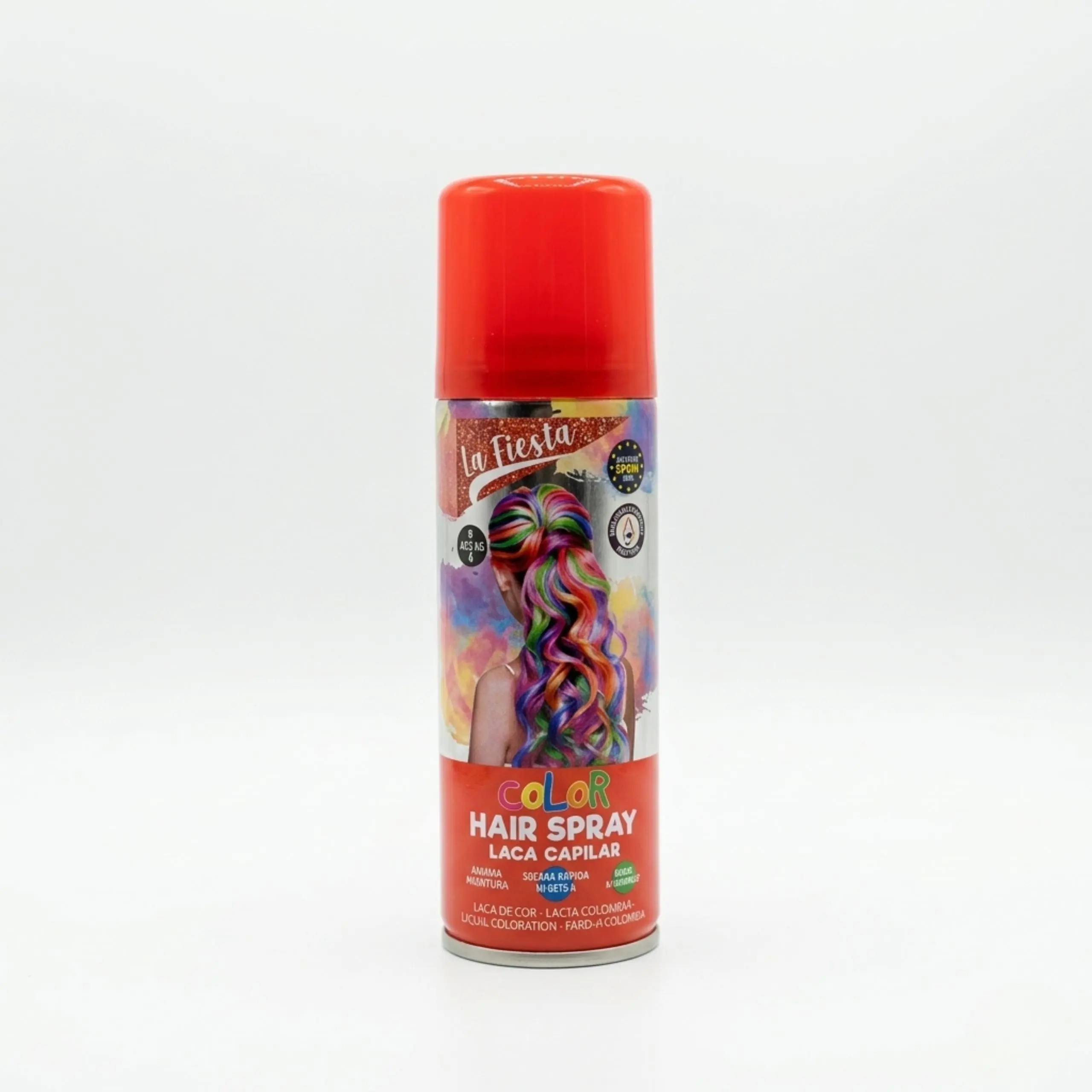 Bote de laca capilar de color naranja para cambio de look instantáneo y temporal en spray.