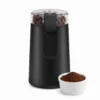 Molinillo Eléctrico Profesional NYDCG058 Molinillo de café eléctrico de 100W con acabado negro mate y un bowl de café recién molido con textura fina.